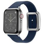 Silver Square Buckle Microfiber Leather Watch Band For Apple Watch Ultra 49mm / Series 8&7 45mm / SE 2&6&SE&5&4 44mm / 3&2&1 42mm(Midnight Blue)