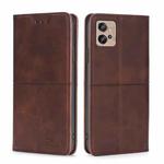 For Motorola Moto G32 4G Cow Texture Magnetic Leather Phone Case(Dark Brown)