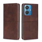 For vivo iQOO Z6 44W/T1 Snapdragon 680 Cow Texture Magnetic Leather Phone Case(Dark Brown)