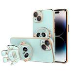 For iPhone 14 Pro Emoji Astronaut Holder Phone Case with Lens Film(Light Cyan)