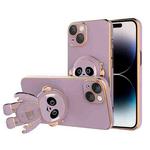 For iPhone 14 Pro Emoji Astronaut Holder Phone Case with Lens Film(Purple)