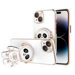 For iPhone 14 Pro Max Emoji Astronaut Holder Phone Case with Lens Film (White)