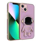 For iPhone 14 Plating Astronaut Holder Phone Case (Purple)