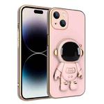 For iPhone 14 Pro Plating Astronaut Holder Phone Case(Pink)