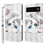 For Google Pixel 6a 3D Painted Leather Phone Case(Reflection White Cat)