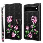 For Google Pixel 6a 3D Painted Leather Phone Case(Rose)