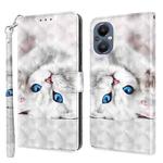 For OPPO A96 5G / Reno7 Z 3D Painted Leather Phone Case(Reflection White Cat)