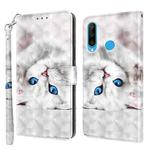 For Huawei P30 Lite / nova 4e 3D Painted Leather Phone Case(Reflection White Cat)