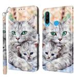 For Huawei P30 Lite / nova 4e 3D Painted Leather Phone Case(Two Loving Cats)