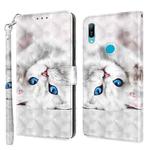 For Huawei Y6 2019 / Y6 Pro 2019 3D Painted Leather Phone Case(Reflection White Cat)