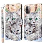 For Nokia G11 / G21 3D Painted Leather Phone Case(Two Loving Cats)