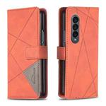For Samsung Galaxy Z Fold4 BF05 Magnetic Buckle Rhombus Texture Leather Phone Case(Brown)