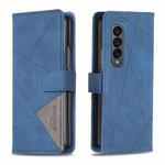 For Samsung Galaxy Z Fold4 BF05 Magnetic Buckle Rhombus Texture Leather Phone Case(Blue)