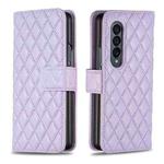 For Samsung Galaxy Z Fold4 Diamond Lattice Wallet Leather Flip Phone Case(Purple)