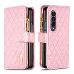 For Samsung Galaxy Z Fold4 Diamond Lattice Zipper Wallet Leather Flip Phone Case(Pink)