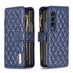 For Samsung Galaxy Z Fold4 Diamond Lattice Zipper Wallet Leather Flip Phone Case(Blue)