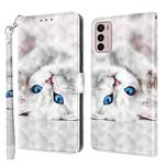 For Motorola Moto G42 5G 3D Painted Leather Phone Case(Reflection White Cat)