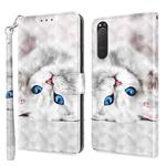 For Sony Xperia 5 II 3D Painted Leather Phone Case(Reflection White Cat)