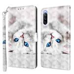 For Sony Xperia 10 III 3D Painted Leather Phone Case(Reflection White Cat)