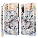 For Sony Xperia 10 III 3D Painted Leather Phone Case(Two Loving Cats)