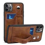 For iPhone 11 Pro Max Suteni 215 Wrist Strap PU Phone Case (Brown)