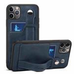 For iPhone 11 Pro Max Suteni 215 Wrist Strap PU Phone Case (Blue)
