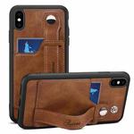 For iPhone X / XS Suteni 215 Wrist Strap PU Phone Case(Brown)