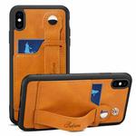 For iPhone X / XS Suteni 215 Wrist Strap PU Phone Case(Khaki)