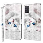 For Samsung Galaxy A03s 166mm 3D Painted Leather Phone Case(Reflection White Cat)