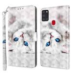 For Samsung Galaxy A21s 3D Painted Leather Phone Case(Reflection White Cat)