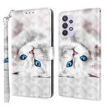 For Samsung Galaxy A32 5G 3D Painted Leather Phone Case(Reflection White Cat)