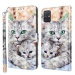 For Samsung Galaxy A51 4G 3D Painted Leather Phone Case(Two Loving Cats)