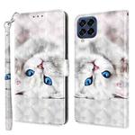 For Samsung Galaxy M53 3D Painted Leather Phone Case(Reflection White Cat)