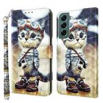 For Samsung Galaxy S21 FE 5G 3D Painted Leather Phone Case(Naughty Cat)