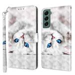 For Samsung Galaxy S22 5G 3D Painted Leather Phone Case(Reflection White Cat)