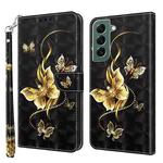 For Samsung Galaxy S22 5G 3D Painted Leather Phone Case(Golden Swallow Butterfly)
