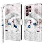 For Samsung Galaxy S22 Ultra 5G 3D Painted Leather Phone Case(Reflection White Cat)