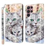 For Samsung Galaxy S22 Ultra 5G 3D Painted Leather Phone Case(Two Loving Cats)