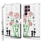 For Samsung Galaxy S22 Ultra 5G 3D Painted Leather Phone Case(Couple Rose)