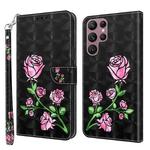 For Samsung Galaxy S22 Ultra 5G 3D Painted Leather Phone Case(Rose)