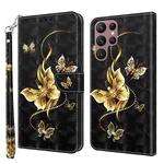 For Samsung Galaxy S22 Ultra 5G 3D Painted Leather Phone Case(Golden Swallow Butterfly)