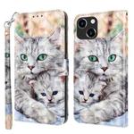 For iPhone 14 3D Painted Leather Phone Case (Two Loving Cats)