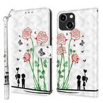 For iPhone 14 3D Painted Leather Phone Case (Couple Rose)