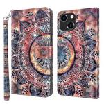 For iPhone 14 Plus 3D Painted Leather Phone Case (Colorful Mandala)