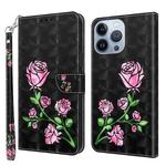 For iPhone 14 Pro 3D Painted Leather Phone Case(Rose)