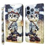 For iPhone 14 Pro Max 3D Painted Leather Phone Case (Naughty Cat)