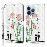 For iPhone 14 Pro Max 3D Painted Leather Phone Case (Couple Rose)