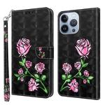 For iPhone 14 Pro Max 3D Painted Leather Phone Case (Rose)