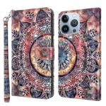 For iPhone 14 Pro Max 3D Painted Leather Phone Case (Colorful Mandala)