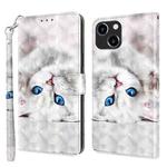 For iPhone 13 mini 3D Painted Leather Phone Case (Reflection White Cat)